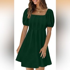 EUC Women’s Square Neck Pleated Puff Sleeve Dress, Size Small